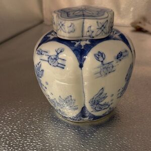 Vintage blue and white porcelain ginger jar.